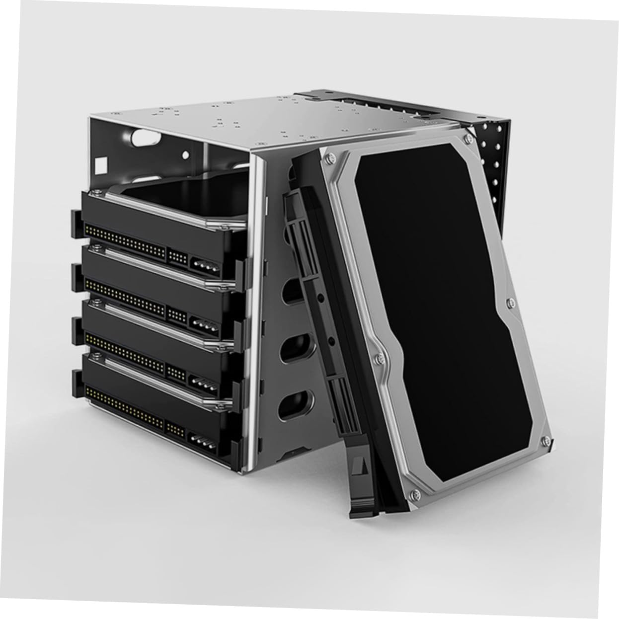 Hard Drive Bracket with Fan Optical Drive Bay Conversion Cage Mounting Chassis for Desktop Storage Expansion