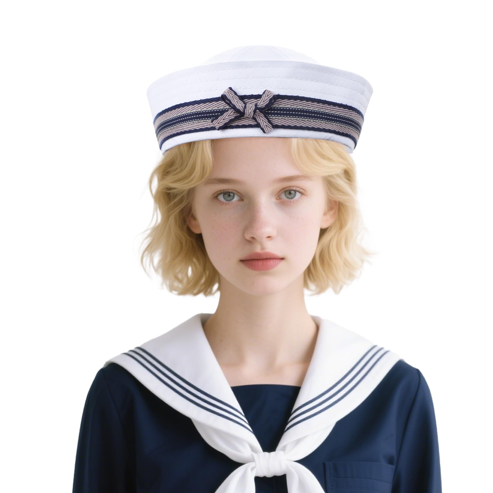 OhMill White Sailor Hat Women Yacht Captain Hat for Adults Beret Hats for Women Sailor Cap Nautical Outfits for Women