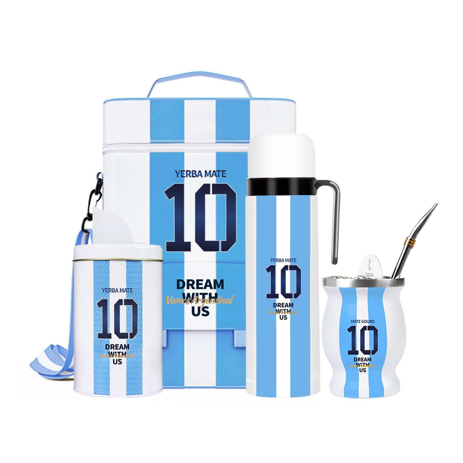 Cuopru Complete Yerba Mate Kit - Includes Premium Argentina Captain NO.10 Mate Cup, Bombilla(Straw), 1000ml Insulated Bottle, Matera Bag, Container Yerbero, Tea Filter and Shaving Set