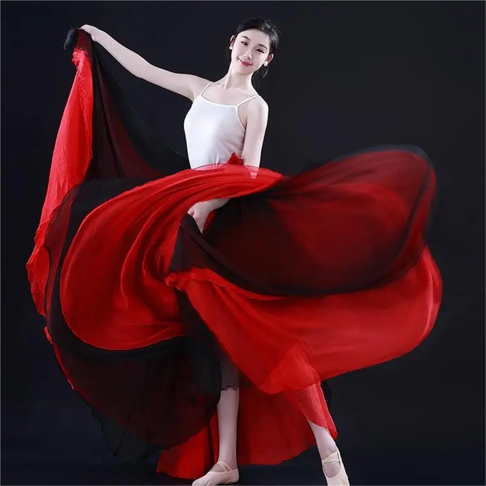 Falda Flamenca Mujer Falda de baile swing 720 grados, gasa y tencel, larga, for ballet, danza del vientre, for mujer, estilo gitano, flamenco