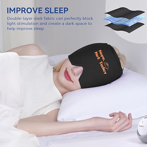 Vista 37 de KingPavonini Envoltura de cabeza de hielo, gorra ajustable para aliviar el dolor de cabeza de migraña con cordón, sombrero de migraña caliente/fría