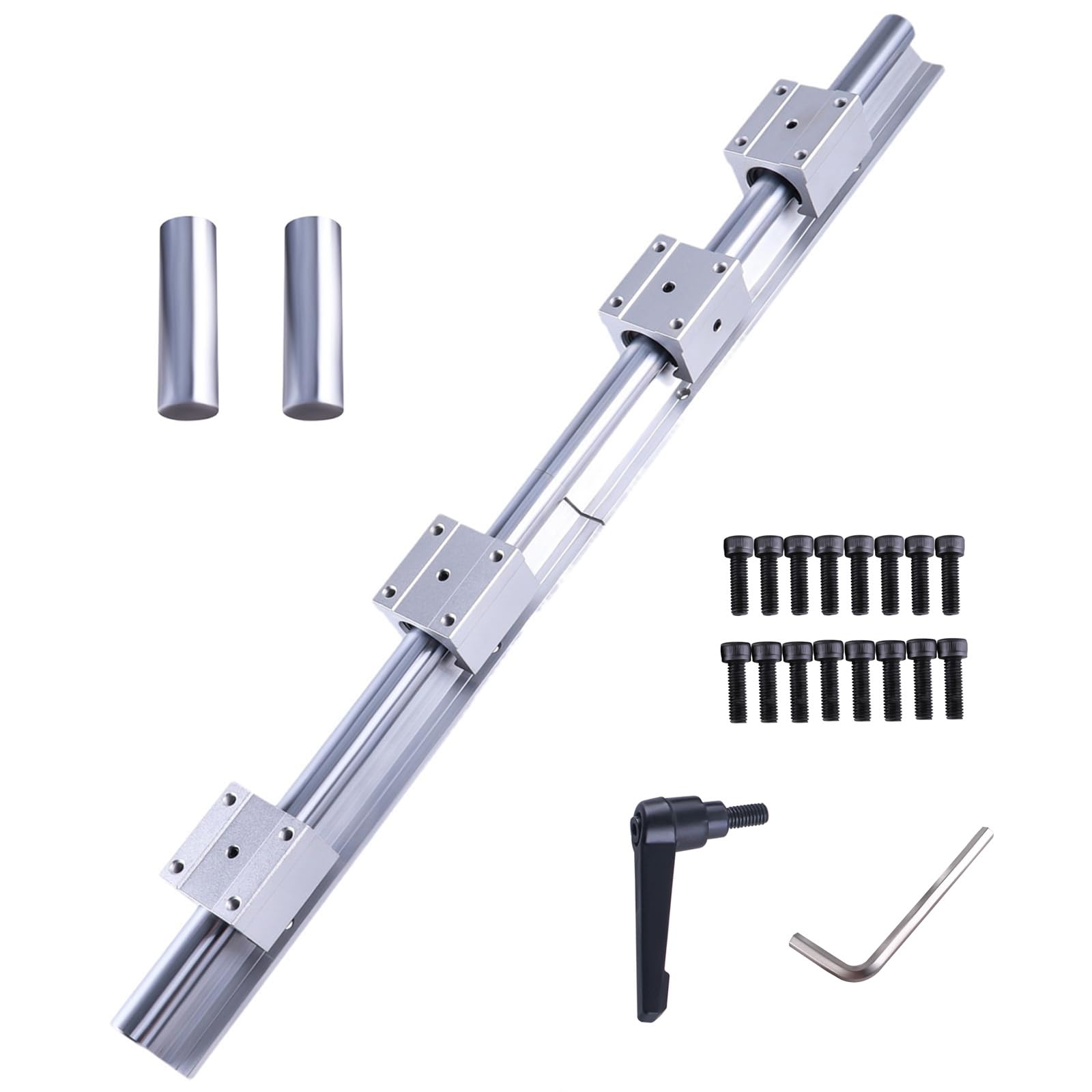 Verbindungsschiene, 2 Stück SBR16 1000mm Wellenstangen und 4 Stück SBR16UU Lagerblöcken, Linearführungen, Linearlagerschiene, Führungsschiene für Drehmaschinen und CNC-Maschinen