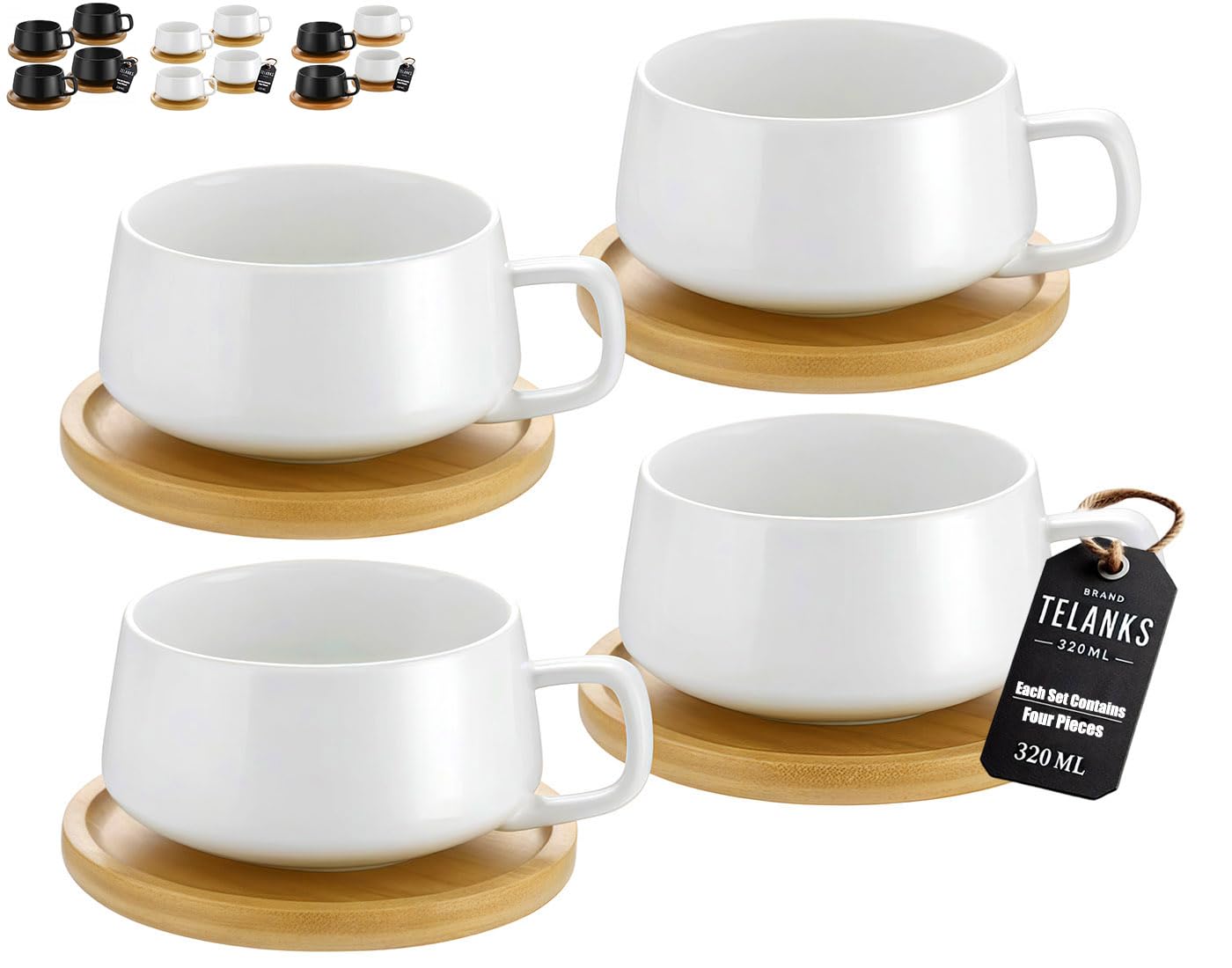 Set Di 2 Tazze Da Cappuccino Mikasa In Porcellana Bianca Con Piattini - Capacit&agrave; 310ml - Stile Classico Elegante