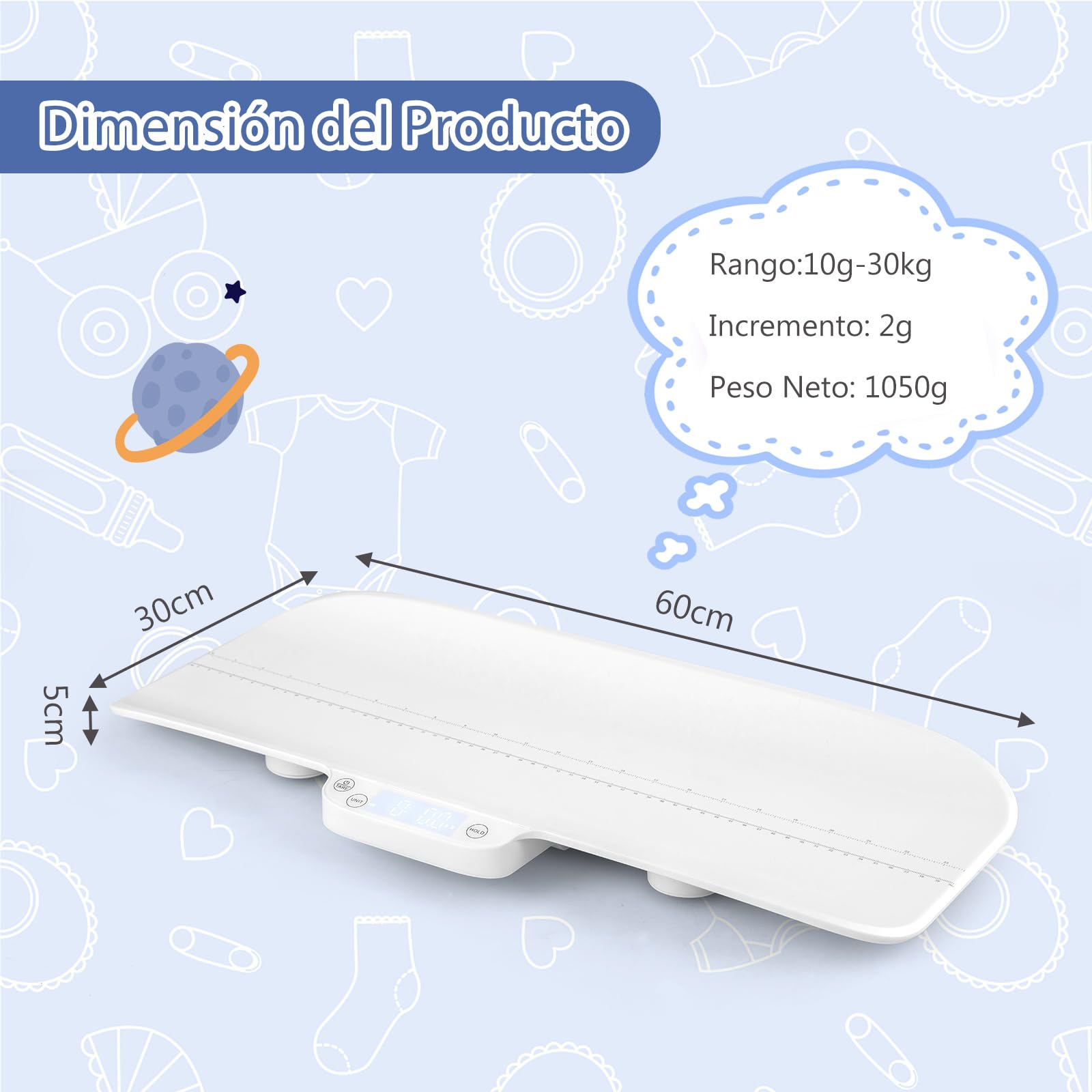 COSTWAY Báscula Bebe, Báscula Multifuncional para Bebés con 4 Modos de Medición, Báscula Infantil Digital Precisa, Báscula Digital con Pantalla LCD para Bebés y Mascotas