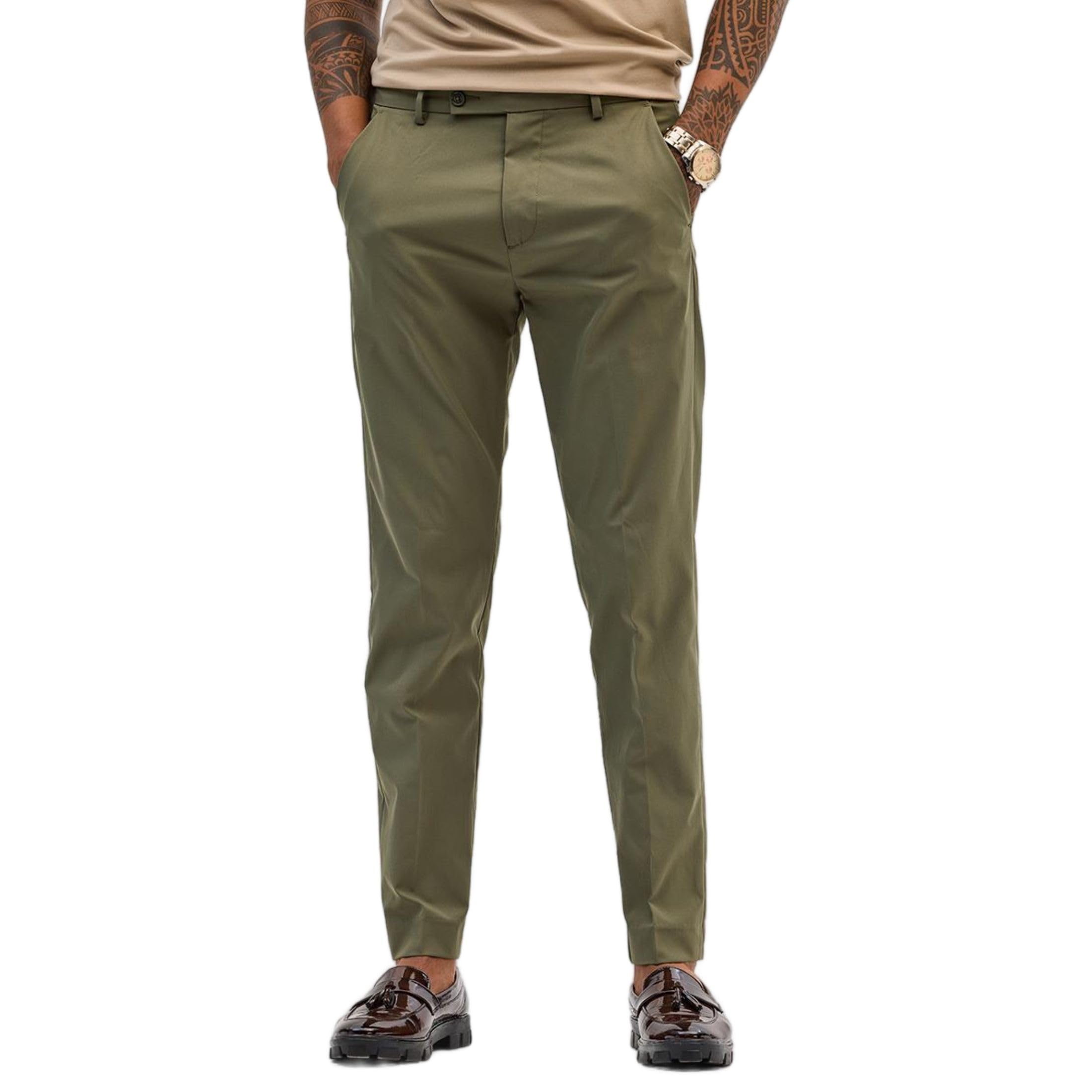 Olive Plain Slim Fit Chinos-image-46