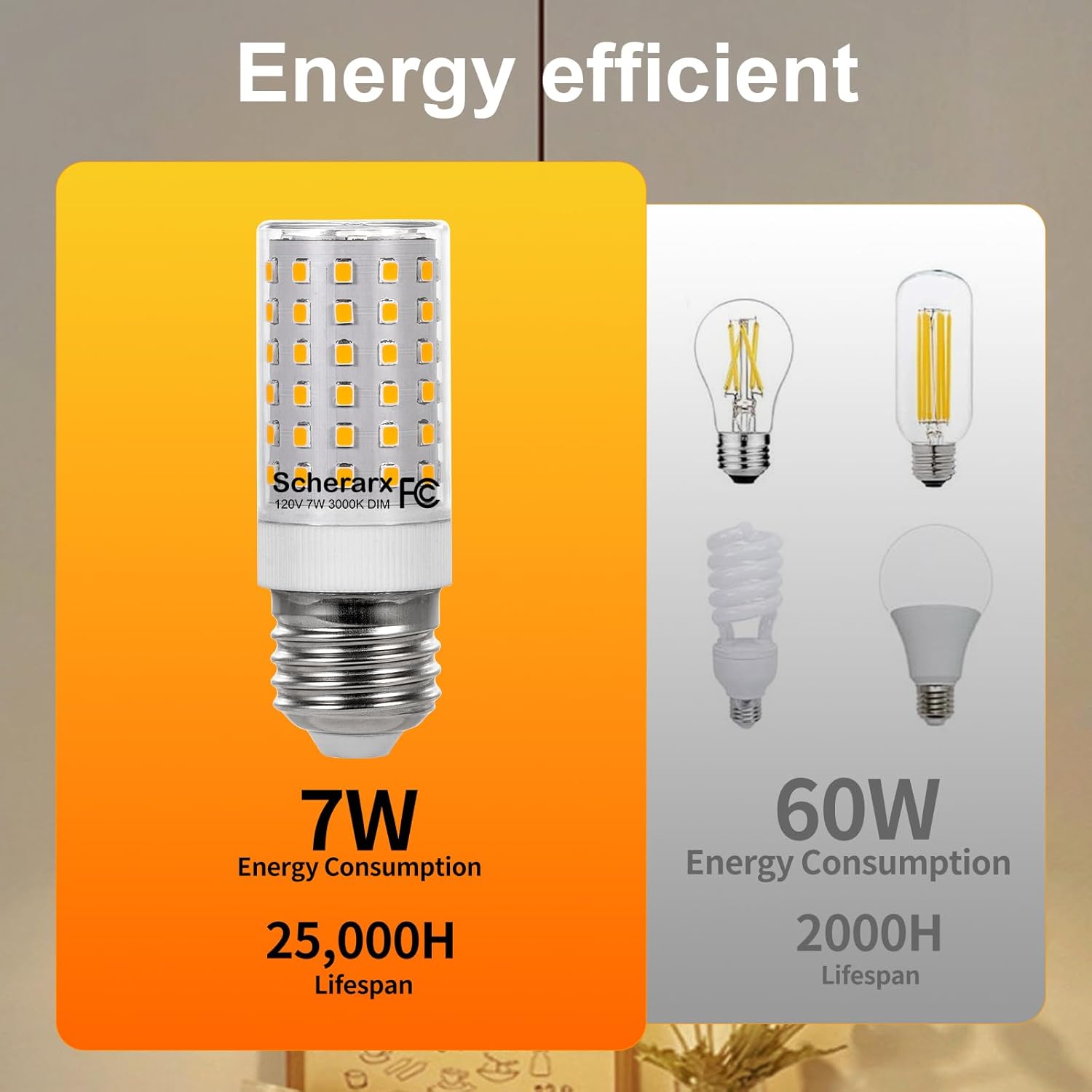 2 Pack E26 LED Bulb 60 Watt Equivalent, Dimmable Light Bulb, 7W 120V, Warm White 3000K, 800LM, for Indoor Lighting