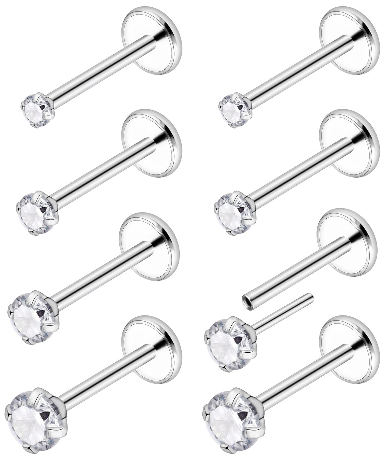 Ftovosyo20G 18G Threadless Push in Nose Rings Studs Surgical Steel Pushin Nose Stud 1.5mm 2mm 2.5mm 3mm Round Crystal Nose Piercing Jewelry for Women Men