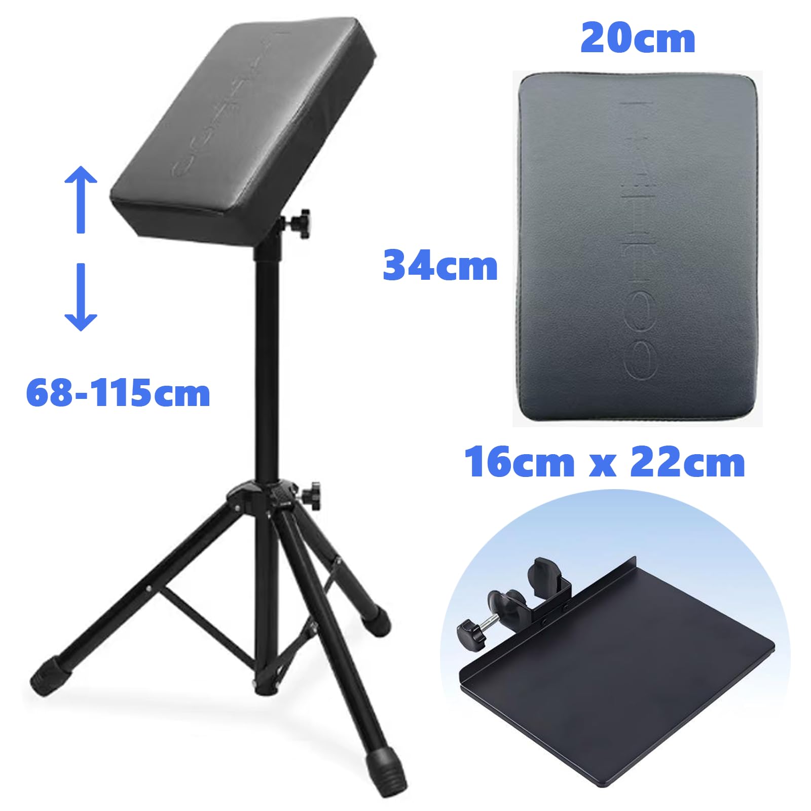 Ajustable Reposabrazos Tattoo Apoyabrazos con Bandeja | Mesa para Tatuajes con Bandeja Ajustable en Altura 68-115 cm 180° Reposabrazos Estudios de Tatuajes Accesorios Tattoo Armrest