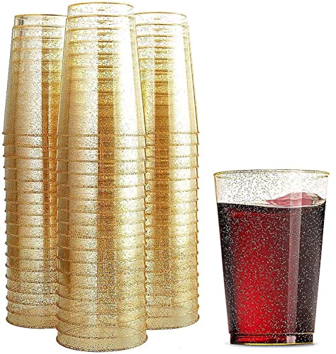 Munfix 100 Glitter Plastic Cups 12 Oz Clear Plastic Cups Tumblers Gold Glitter Cups Disposable Wedding Cups Elegant Party Cups Recyclable And Bpa-Free #TOP10