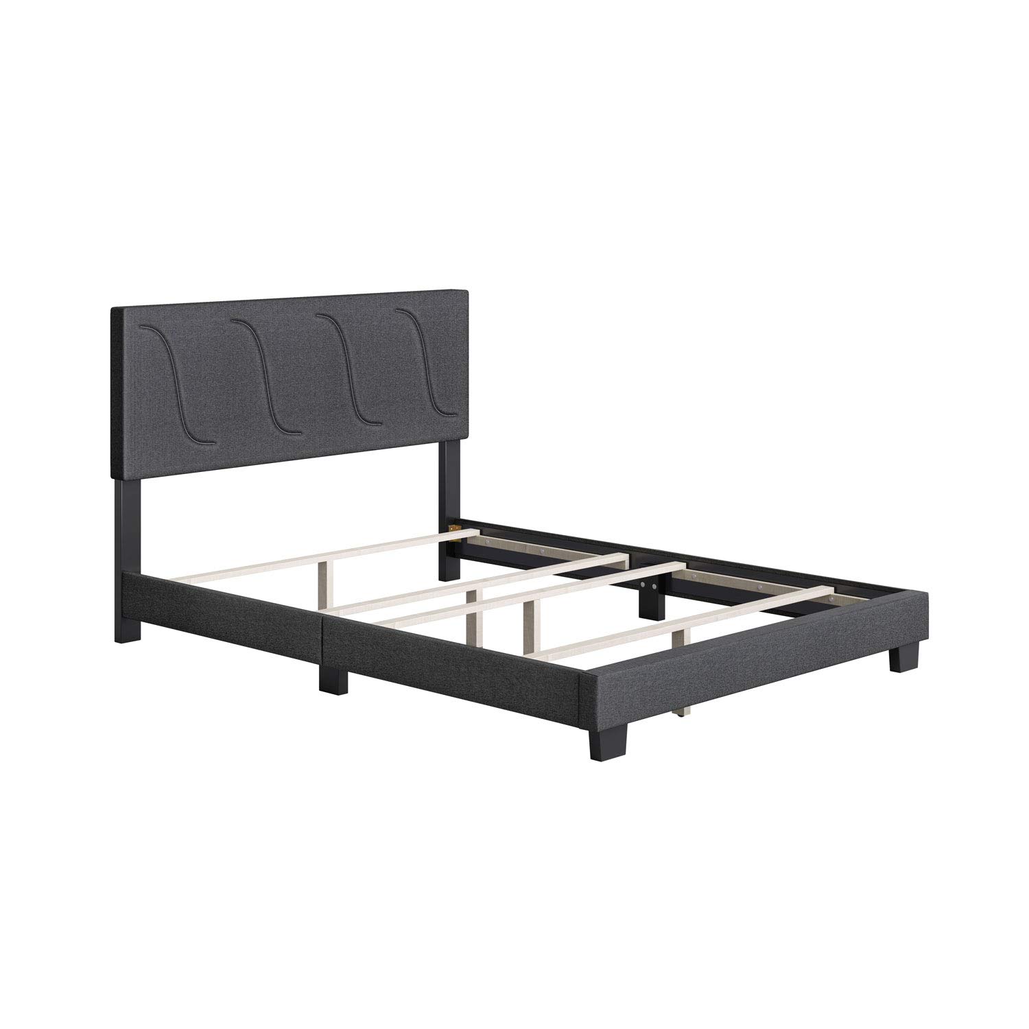 Boyd Sleep VMI0405BKQN Aberdeen Linen Upholstered Queen Platform Bed Frame with Decorative Headboard and Wood Slat Supports, Black Charcoal