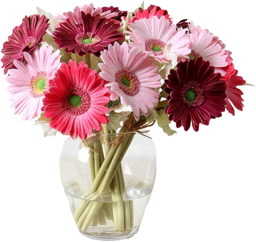 7PCS Real Touch PU Artificial Barberton Daisy Gerbera Daisy Flowers Bunch Bouquet Arrangements for Holiday Bridal Bouquet Home Party Decor Bridesmaid (Red)