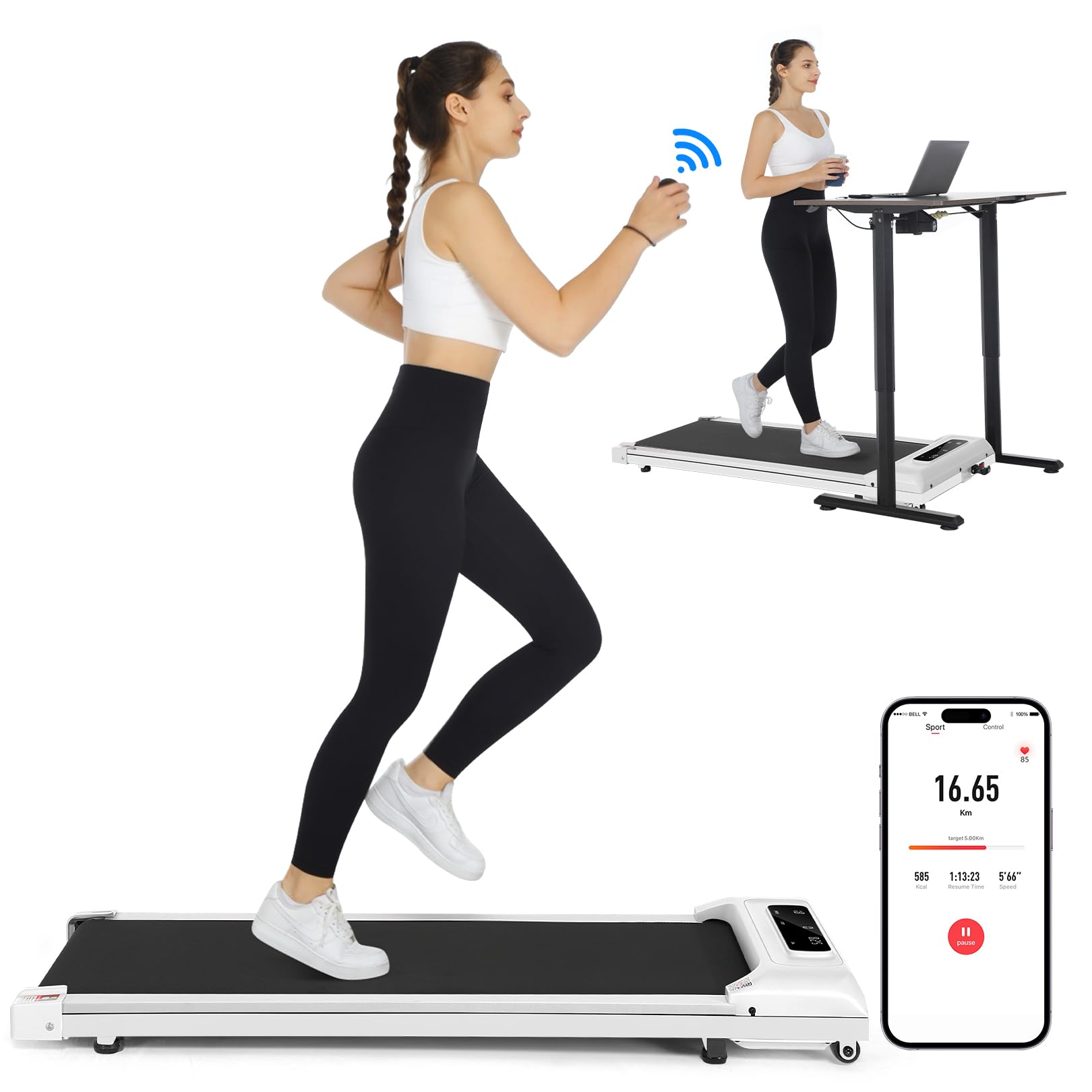 Walking Pad Treadmill, 2.5HP Under Desk Treadmill Portable, Desk Treadmill for Office Under Desk, Walking Treadmill Electric Quiet for Home/Apartment/Flat with Remote Control and LED Dispaly