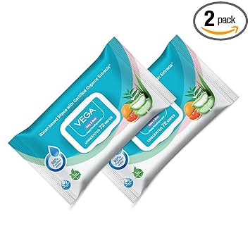 Vega Baby & Mom 99% Pure Water Wipes Pack of 2-72 Piece Each |Wipes for Delicate Baby Skin |Enriched With Organic Extracts | Dermatologically Tested |Thick Unscented Wipes for Skin, (VBHA3-07 Pack 2)