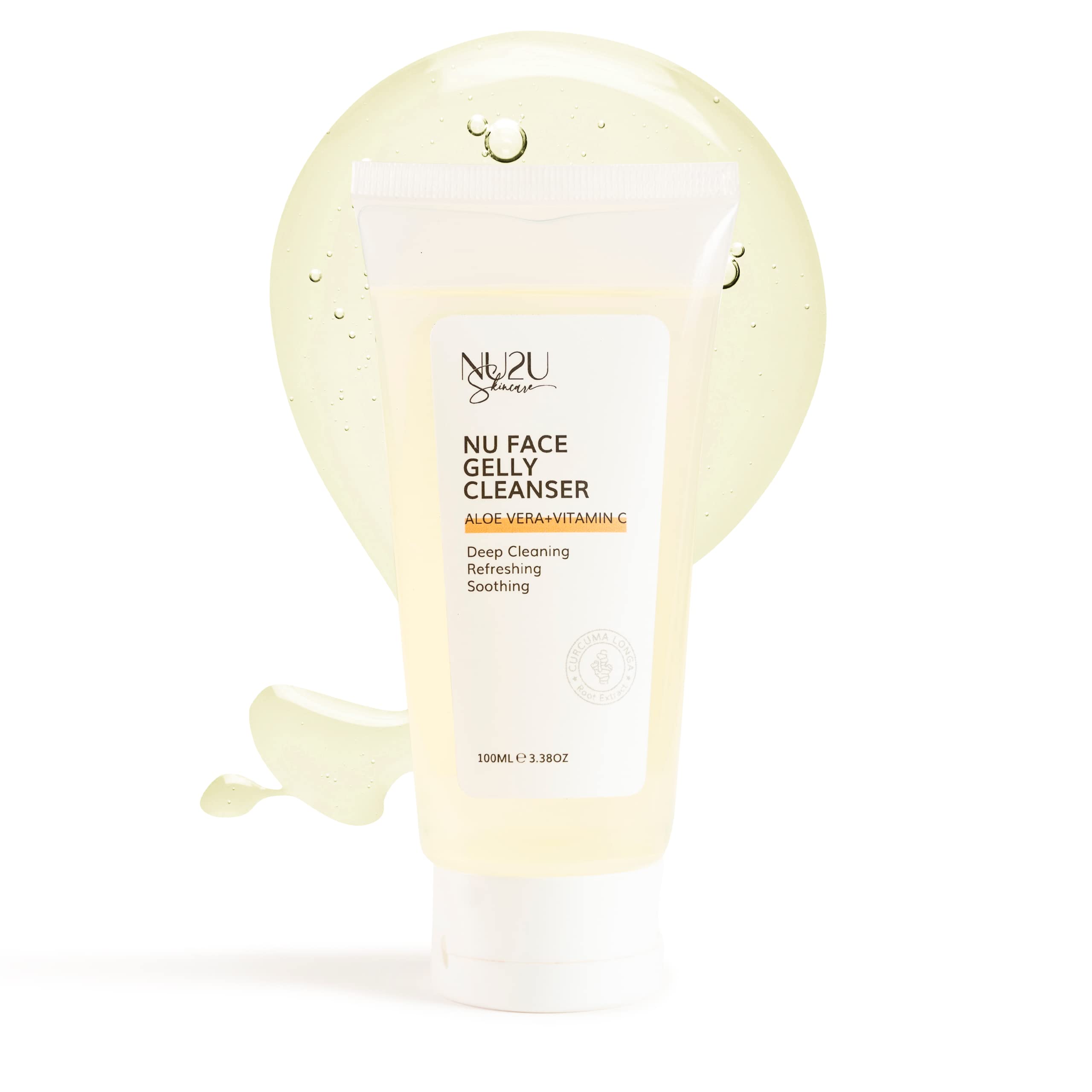 NU2U SkincareNU Face Gelly Cleanser | Makeup Remover for Acne Treatment and Breakouts | Vitamin C + Aloe Vera | Paraben-free, Hypoallergenic, Cruelty-free, and Vegan for All Skin Types | 3.38 fl. oz