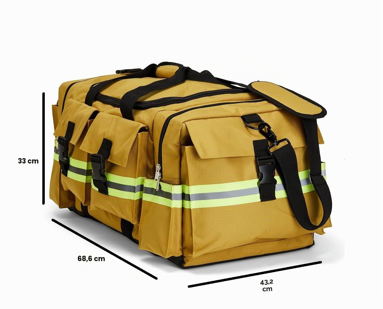 LINE2design Elite Firefighter Gear Bag – Feuerwehrmann Premium Rettungspferde-Tasche mit Schultergurt – Gelb, Gelb-Hellbraun, Einheitsgröße