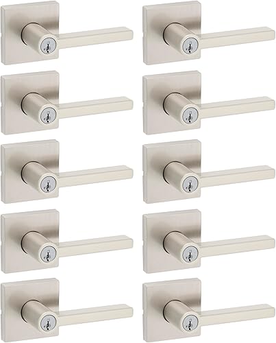 Miniatura 30 de Kwikset Halifax Manija interior de puerta de privacidad con cerradura, manija de puerta para baño y dormitorio, cerradura de botón de presión sin