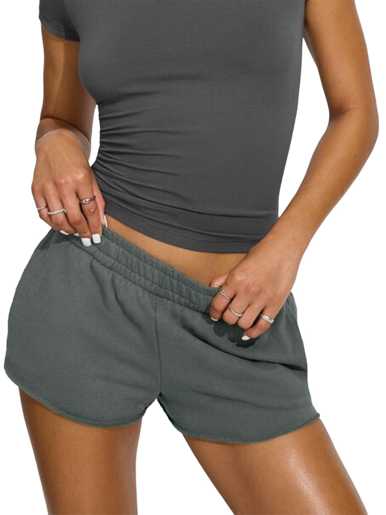 GXNRHG Short de Yoga décontracté pour Femme, Couleur Unie, Taille élastique, Coupe Ample, Bas de Jogging Y2k, Court, Baggy