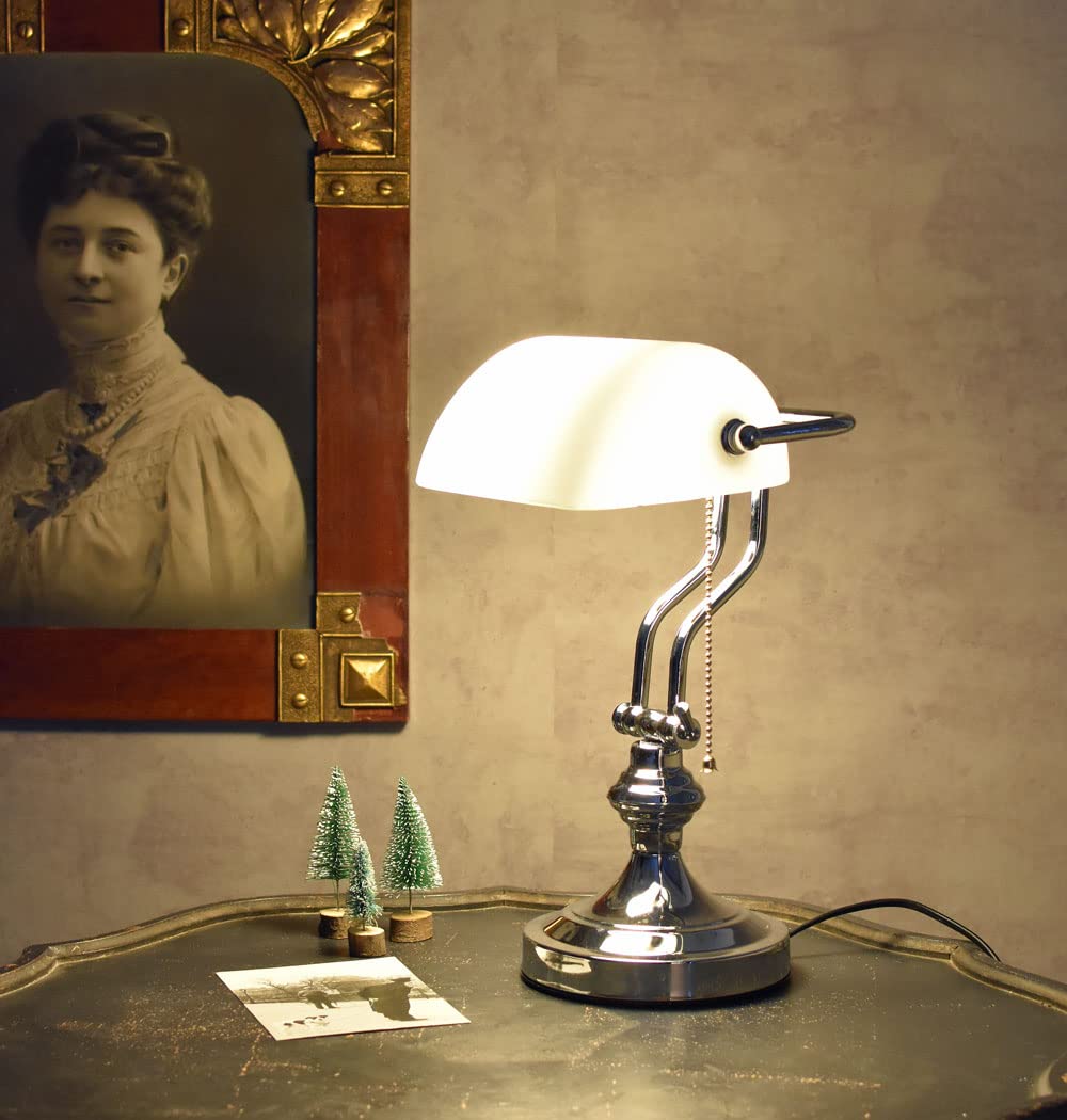 Schreibtischlampe Bankerslampe weiss Silber (ohne Leuchtmittel) Bankerslamp Belle Epoche wie Anno 1900 Tischleuchte xcl116 Palazzo