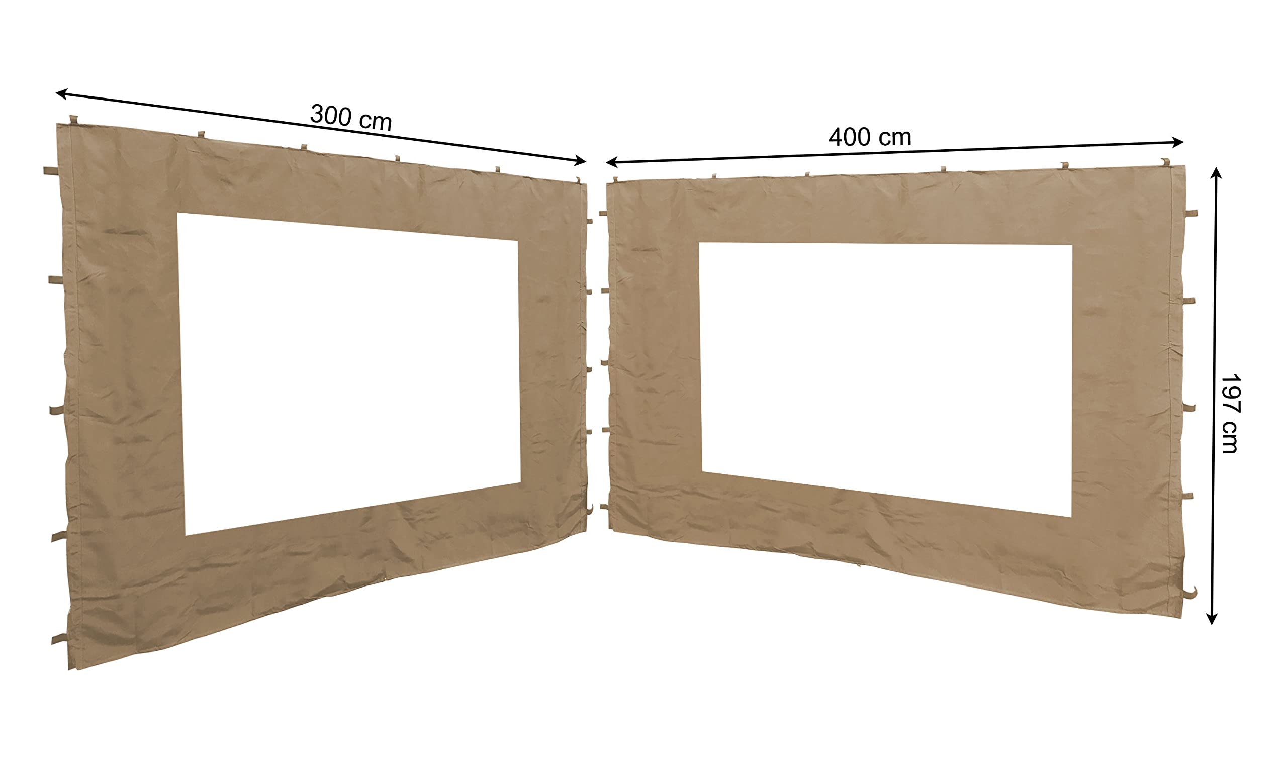 QUICK STAR 2 Pannelli Laterali con finestrella PE 300 / 400x195cm Beige per Gazebo 3x4m