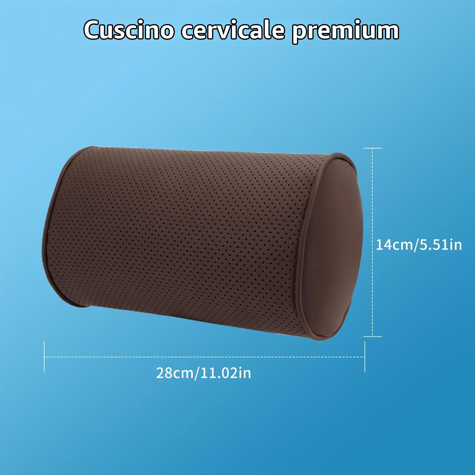 Cuscino Poggiatesta Auto in Pelle e Schiuma di Memoria, Supporto per il Collo Dell'auto, Ergonomico Cuscino Cervicale per Viaggio, Sedili Auto e Casa, Ufficio, Marrone, 2 Pezzi