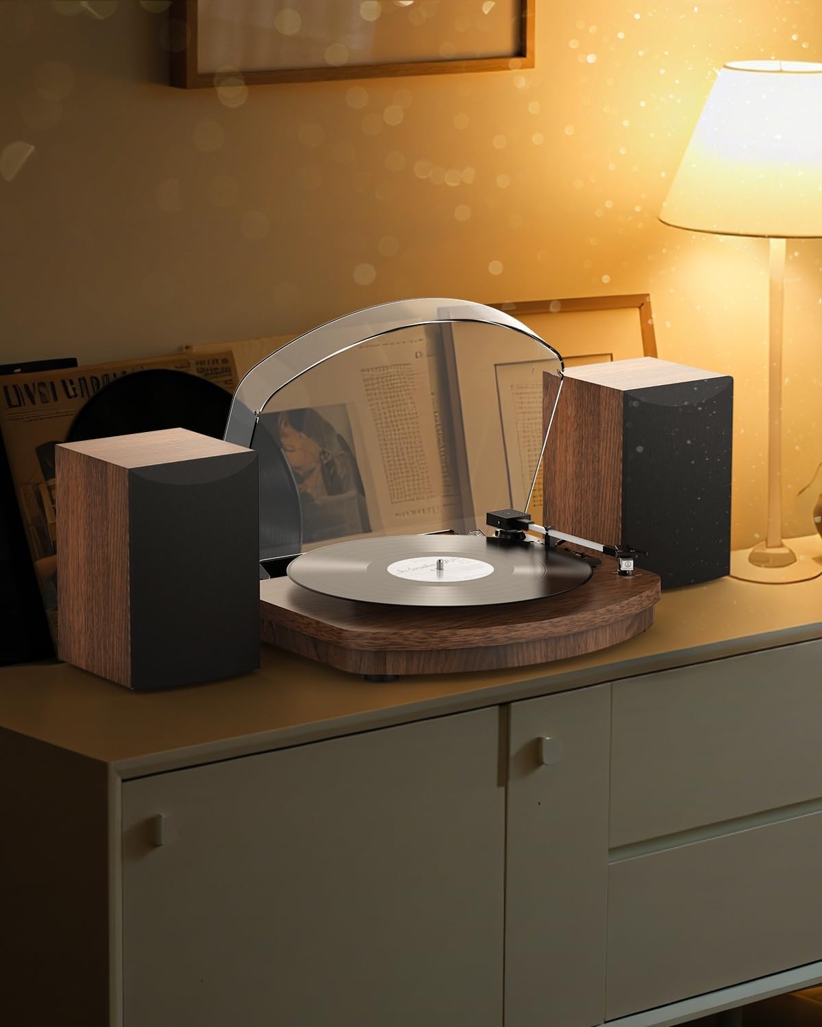 Giradischi con Doppi Altoparlanti Stereo Cartuccia AT-3600L Marrone | Trasmissione a Cinghia, Riproduzione Wireless, 3-Velocità 33/45/78 Giri, Uscita RCA, Vintage