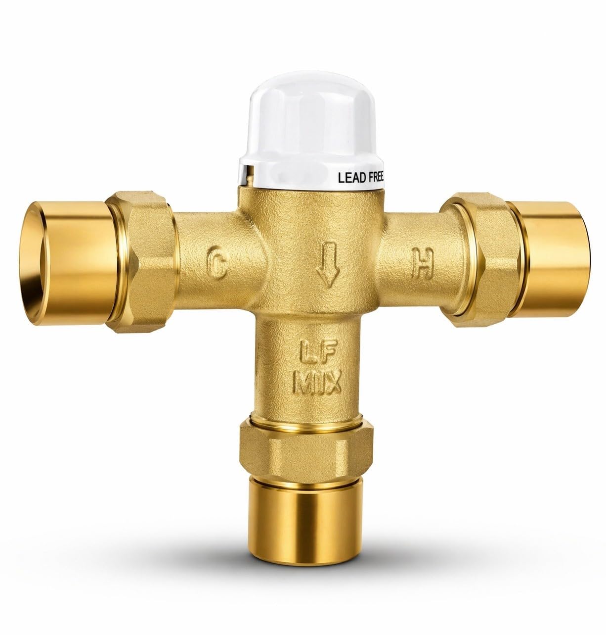Válvula mezcladora termostática (TMV) tipo FNPT de 1,27 cm con control preciso de la temperatura del agua. Caudal máximo de 10 GPM. Rendimiento fiable para aplicaciones residenciales y
