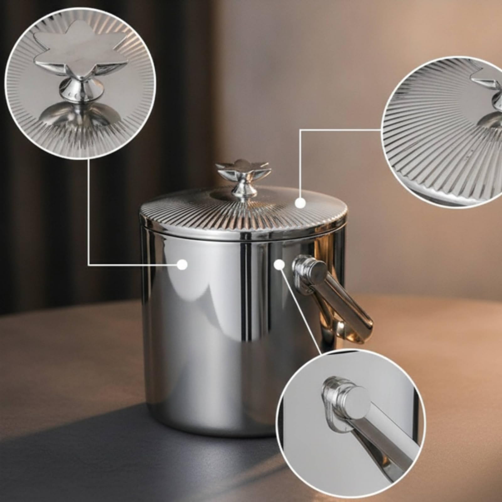 Amagogo Cubo de Hielo Doble Capa Cubo Balde Contenedor con Aislamiento y Tapa con Relieve Acero Inoxidable 304 Portátil y Ligero Adecuado para Restaurantes Reuniones Familiares Terrazas 15cmx18.5cm