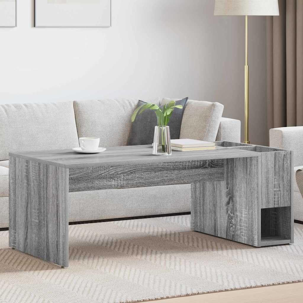 Mesa de centro Sonoma gris de madera 101,5 x 50 x 37 cm con espacio de almacenamiento, rectangular para salón, mesa auxiliar, estante para sofá, salón, oficina, diseño moderno