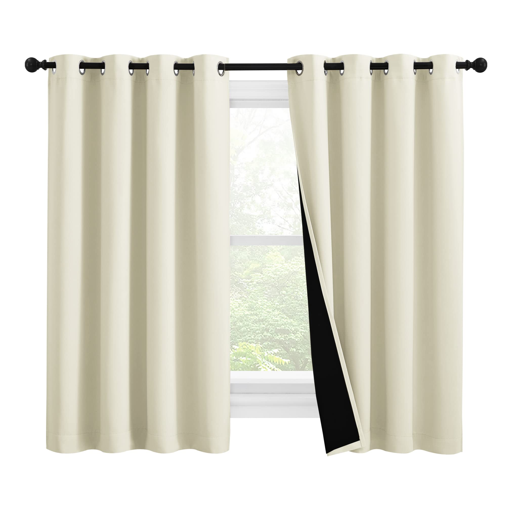 NICETOWN Warm Curtains for Winter, Bedroom Full Blackout Curtain Panels, Great Job for Blocking Light, Complete Blackout Draperies with Black Liner for Night Shift (Beige, Set of 2, 55 by 57-inch)