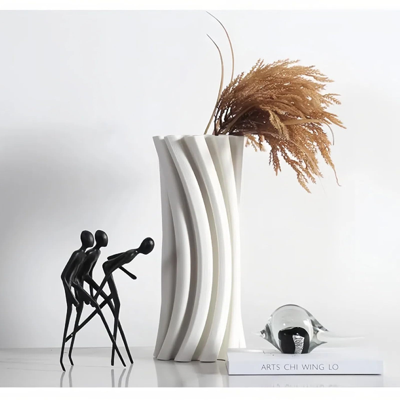 Biały ceramiczny wazon 3D spiralny wazon na kwiaty Nowoczesny mały wazon do domu Stół do salonu Biuro na farmie (biały),White