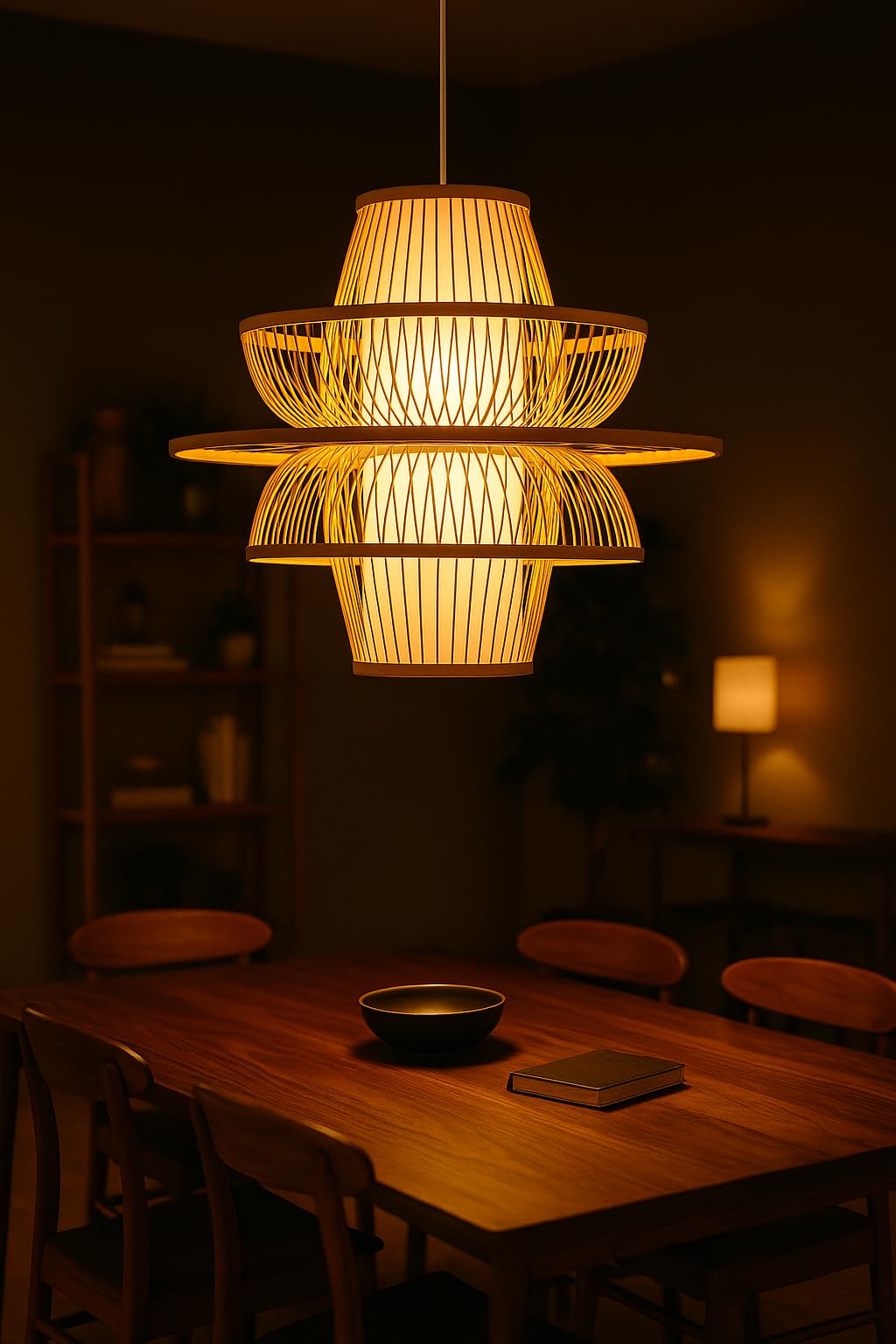 Wooden Bamboo Hanging Light for Home Décor | Handwoven Cane Pendant Lamp | Eco-Friendly Ceiling Light for Living Room, Bedroom | Boho & Modern Decor-Bulb Include-image-23