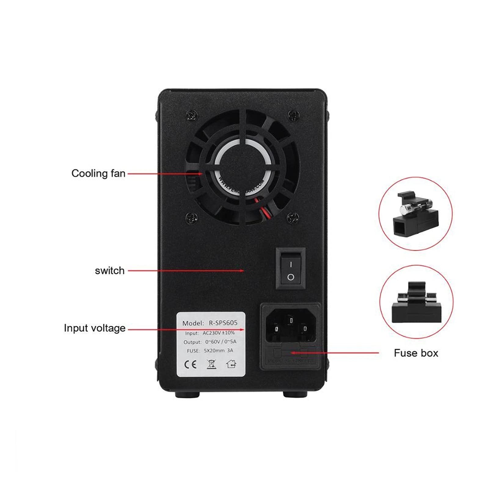 Alimentation variable 4 chiffres USB DC Alimentation de laboratoire réglable 3 0V 10A 60V 5A 120V 3A Régulateur de tension réglementé précis Source de commutation Source ( Color : SPS305-Black , Size