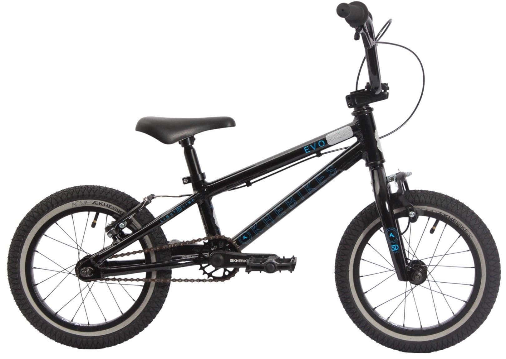 KHE EVO LL 14 pouces BMX Bike 2025-7,5 kg léger, cadre en aluminium & guidon, frein en V arrière, pneus larges pour enfants de 95 cm - Freestyle BMX pour Street, pompe track, course et park