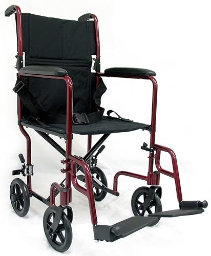 Karman Healthcare LT-2017-BD Folding Aluminum Transport Chair, Burgundy, 17" Seat