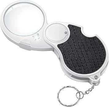 TECHSHARE Magnifying Glass with Light, Lighted Magnifying Glass, Handheld Pocket Magnifier Small Illuminated Folding Hand Held Lighted Magnifier for Reading Coins Hobby Travel - 45 Mm Diameter