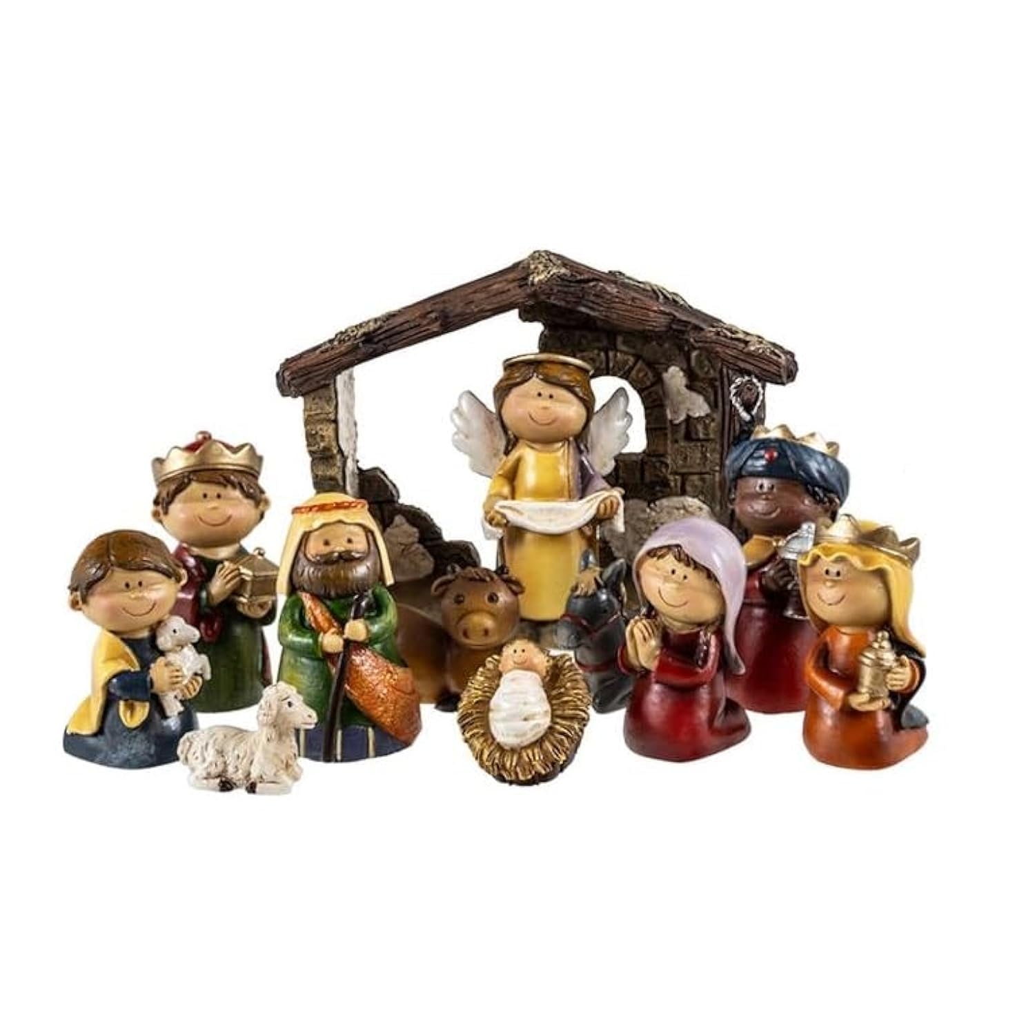 DRW Misterio Nacimiento Belen 11 Piezas Resina con Portal 7 cm Alto