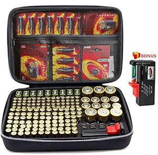 SURDAR 205+ Batteries Organizer Storage Bag Hard Case Carrying Case Box Holder- Holds AA AAA C D 9V 3V Included Battery Tester (No Batteries) (Large Fire Water Resistant)