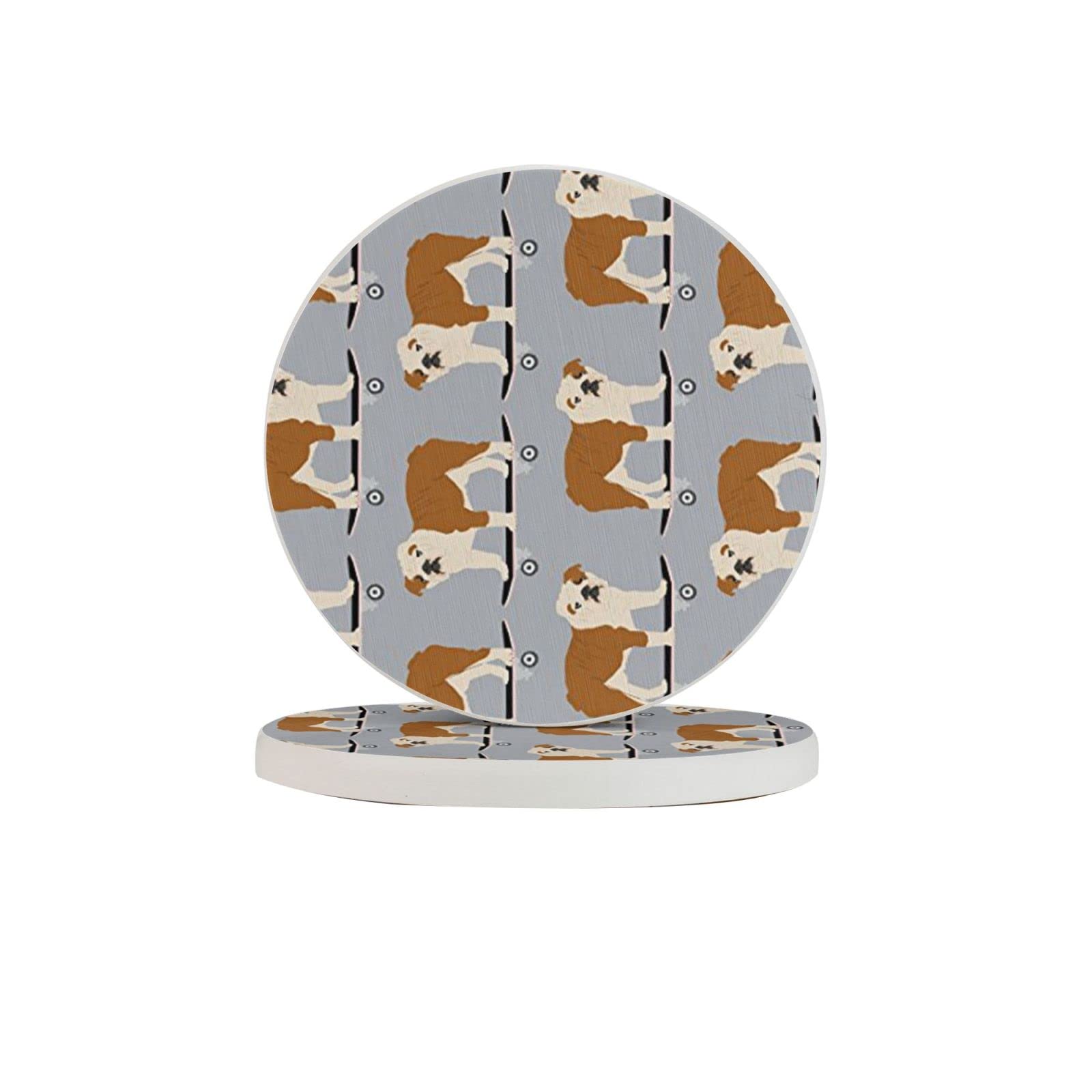 English Bulldog Skateboard Two Pieces Coaster Heat-Resistant Reusable Saucers for Drinks Wine Glasses Plants Cups Mugs