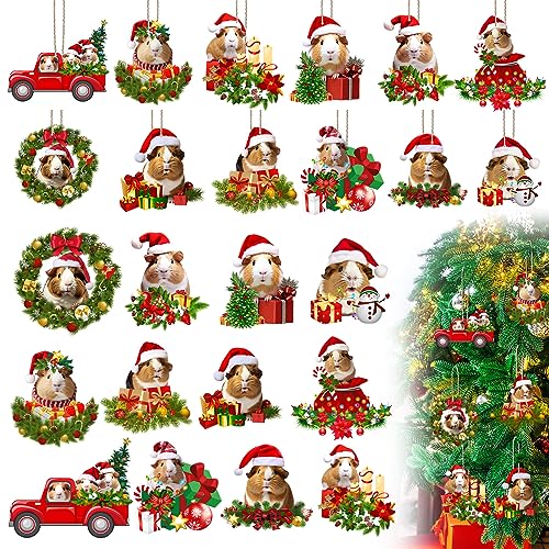 Soaoo 48 Pieces Christmas Cute Guinea Pig Ornaments for Tree Outdoor Hanging Christmas Ornaments Xmas Decor Tree Hanging Wooden Holiday Decoration