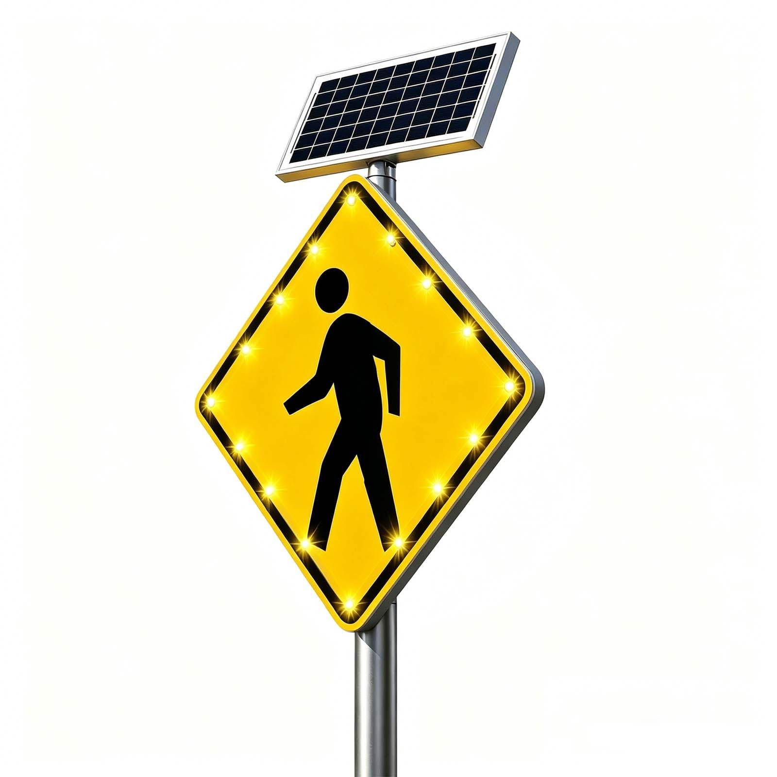 QFGain Solar Powered Pedestrian Crossing Sign, Auto On/Off 16 LED Flashing Warning Light, Sequential Strobe for Road, IP65, Auto Light Sensor 24in