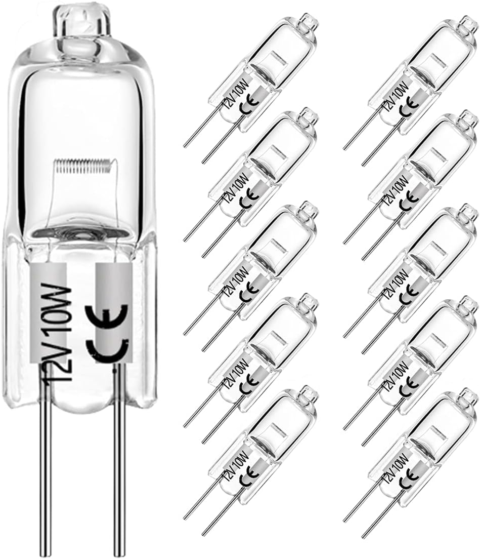 YBEK G4 Halogen Bulbs 10W 12V T3 JC Type 2 Pin Base Replacement for Landscape Under Cabinet Puck Light Track Lighting Dimmable(10 Pack)