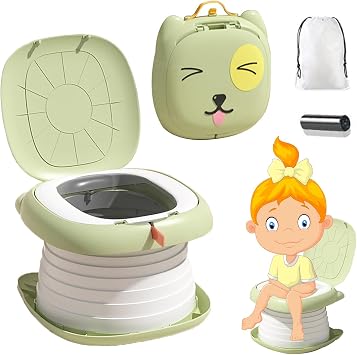 Travel Potty 3-in-1 Portable Potty for Toddlers Foldable Training Toilet Seat Kids Carry Potty Chair for Car Camping Indoor Outdoor Bathroom - KAMHBE Green