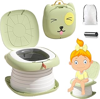 Travel Potty 3-in-1 Portable Potty for Toddlers Foldable Training Toilet Seat Kids Carry Potty Chair for Car Camping Indoor Outdoor Bathroom - KAMHBE (Green)