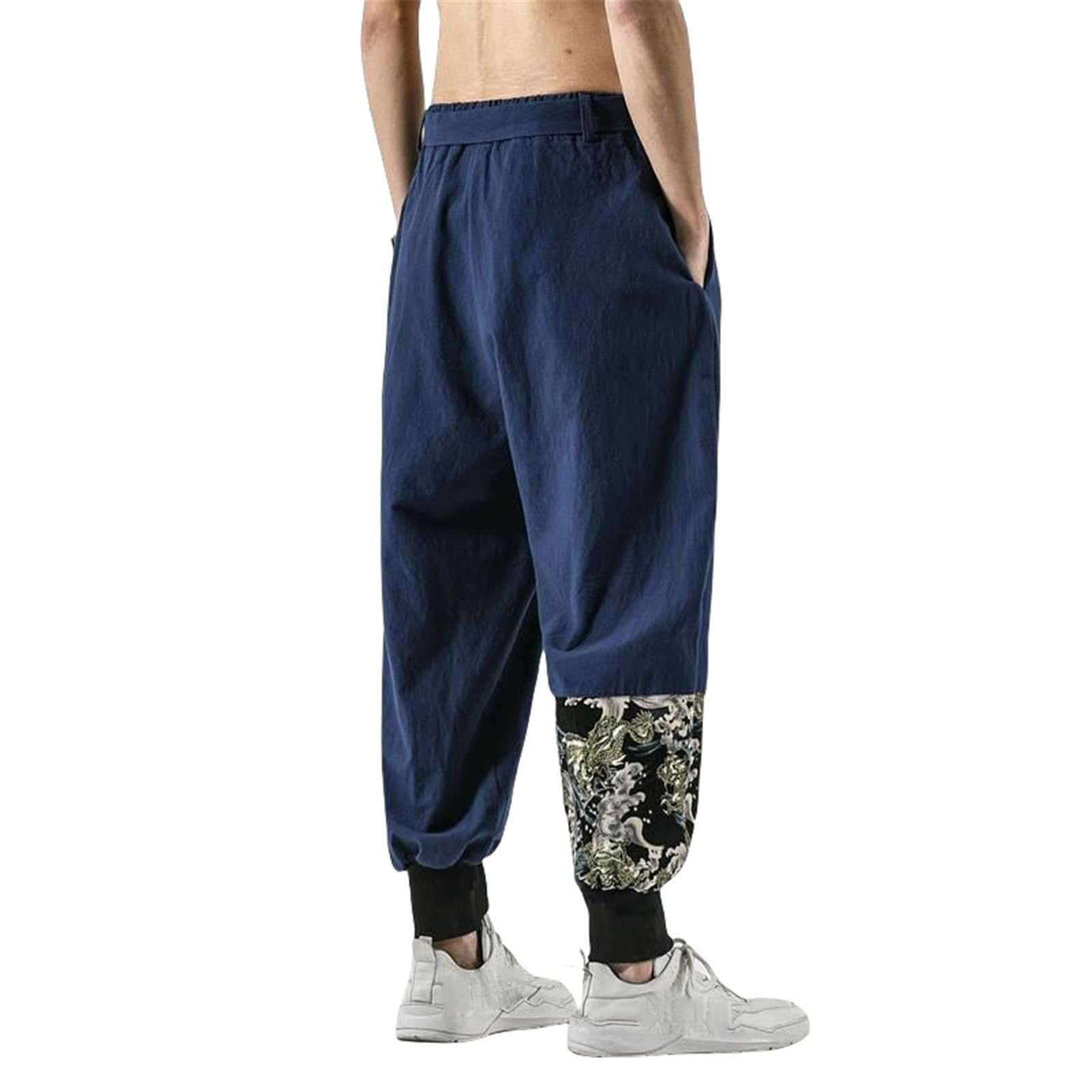 Pantaloni lunghi da uomo, primavera, estate, autunno, stile cinese, stile zen, lino, cotone, casual, lanterna