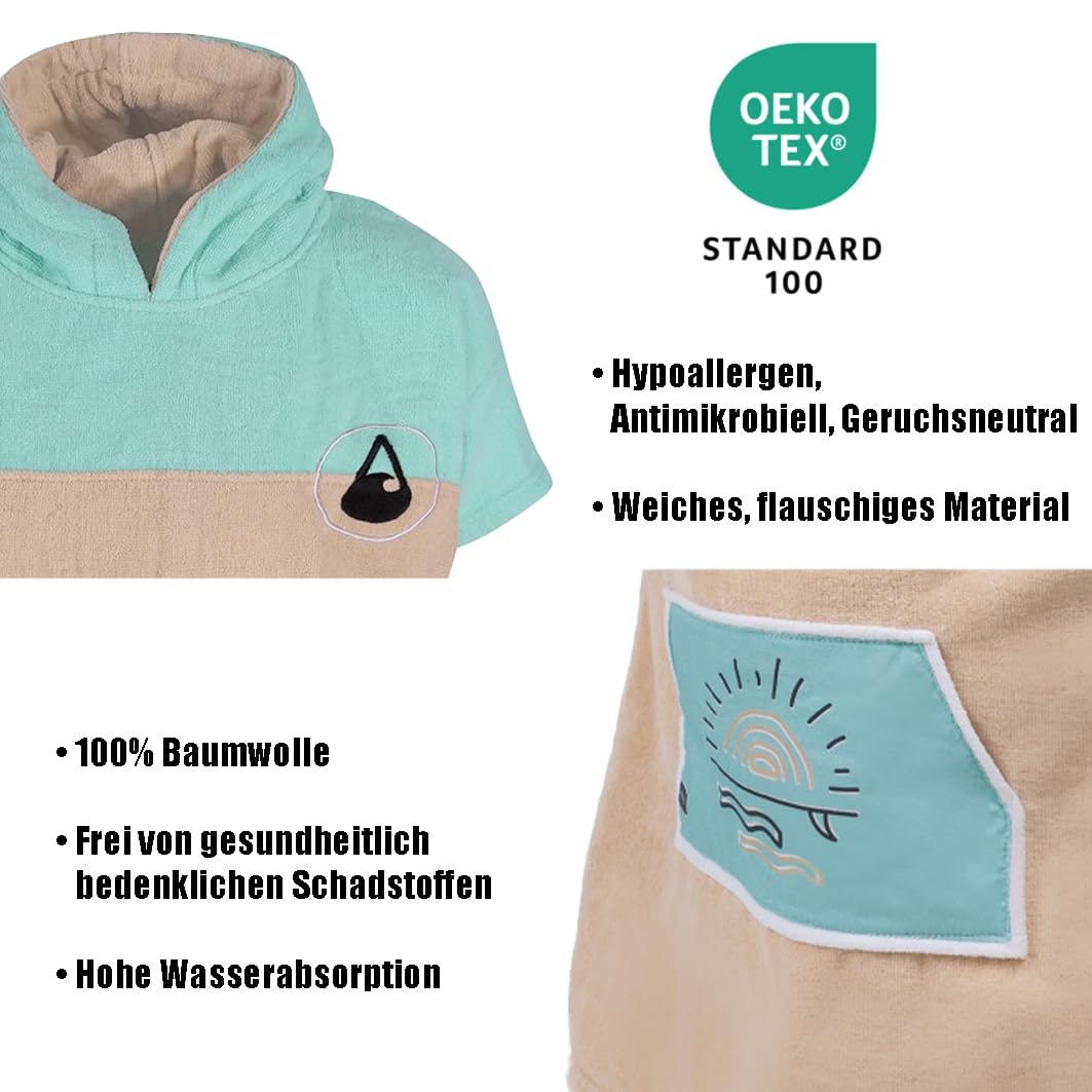 WAVE HAWAII Surfponcho für Körpergrößen von 90-120 cm Poncho ÖKO Baumwolle Umkleidehilfe für Schwimmen Strand Surfen Surf Poncho Badeponcho Duschponcho für Kinder Jungen Mädchen Damen