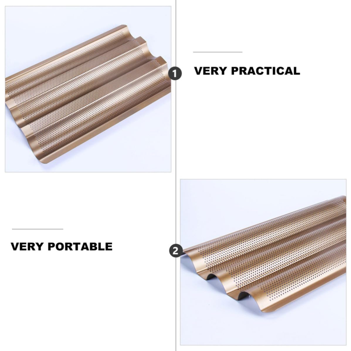 Moule à Français Design Perforé en Acier Carbone 2 Pièces 产品配件 Revêtement Antiadhésif 3 Rainures pour Cuisson Facile de Baguettes