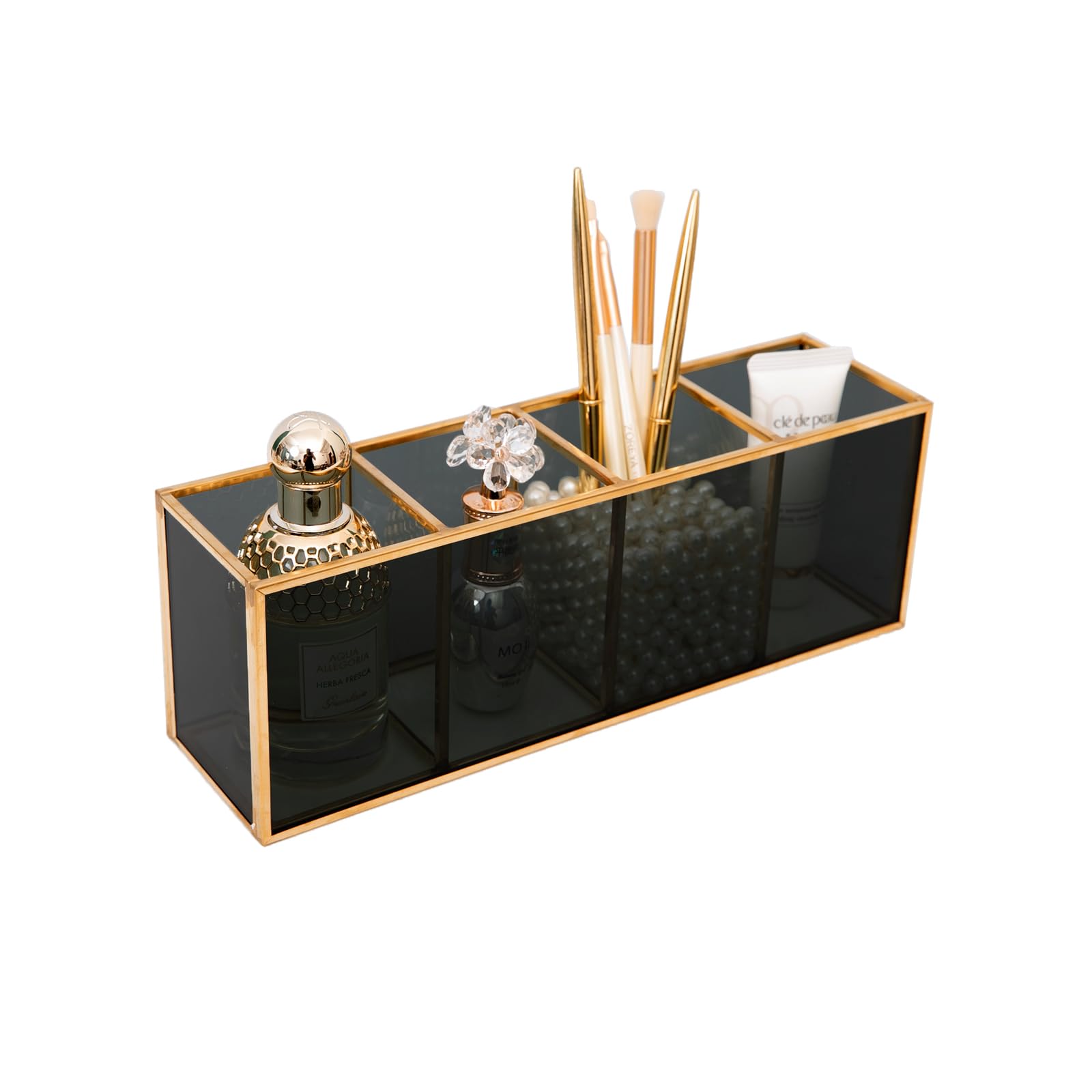 HARLIANGXY Soporte para pinceles de maquillaje, organizador de cosméticos, organizador de maquillaje, cristal negro, caja de almacenamiento para cosméticos, caja de almacenamiento de cosméticos