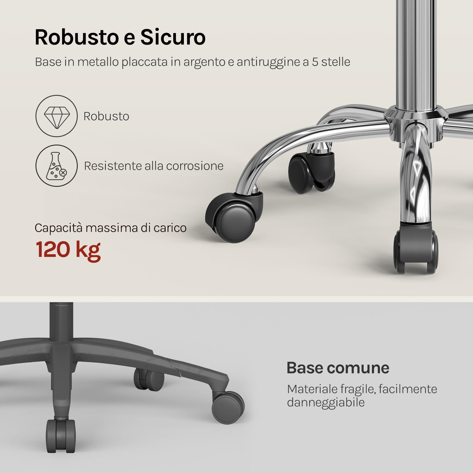 WOLTU Sgabello con Ruote, Sedia da Trucco, Altezza Regolabile per Estetista Parrucchiere, Tattoo Studio e Salone, Velluto, Crema