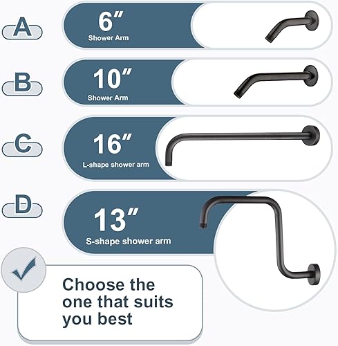 Vista 83 de BRIGHT SHOWERS Brazo de extensión de cabezal de ducha de 13 pulgadas con brida en forma de S, extensor de altura alta, brazo largo de acero Cromo