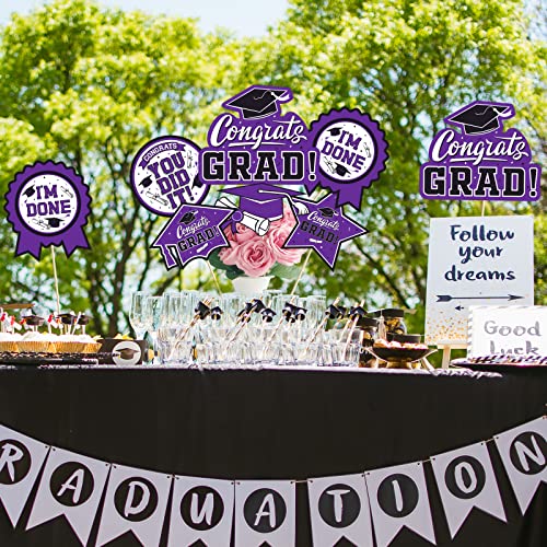 Image of 30PCS Graduation Party Decorations Congrats Grad Table Centerpiece,Table Decorations,Congratulate Graduation Centerpiece Sticks Table Toppers for Graduation Party Supplies(Purple)